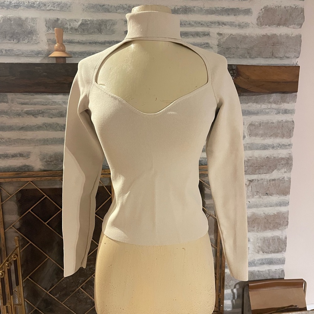 Cream Cutout Turtleneck Sweater